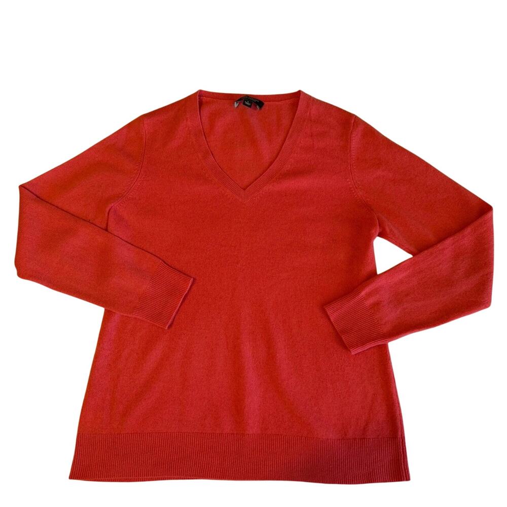 Ann Taylor Cashmere V Neck Long Sleeve Classic Coral Pink Preppy Sweater Large